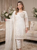 Luxury White Organza Handwork Outfit
