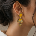 Gold-Tone Jhumka Earrings with Yellow Enamel Detailing