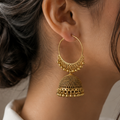 Gold-Tone Hoop Jhumka Earrings with Bead Fringe