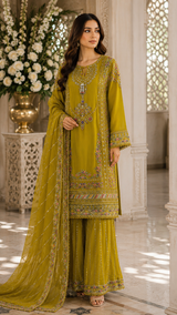 Embroidered mustard Pakistani 3 piece suit Canada