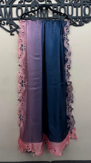 Navy blue embroidered Sheesha Silk dupatta with dusty pink border