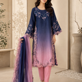 Navy blue and dusty pink embroidered 3 piece Pakistani silk suit