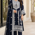 Navy Blue Chiffon Aari Embroidered 3-Piece Pakistani Suit