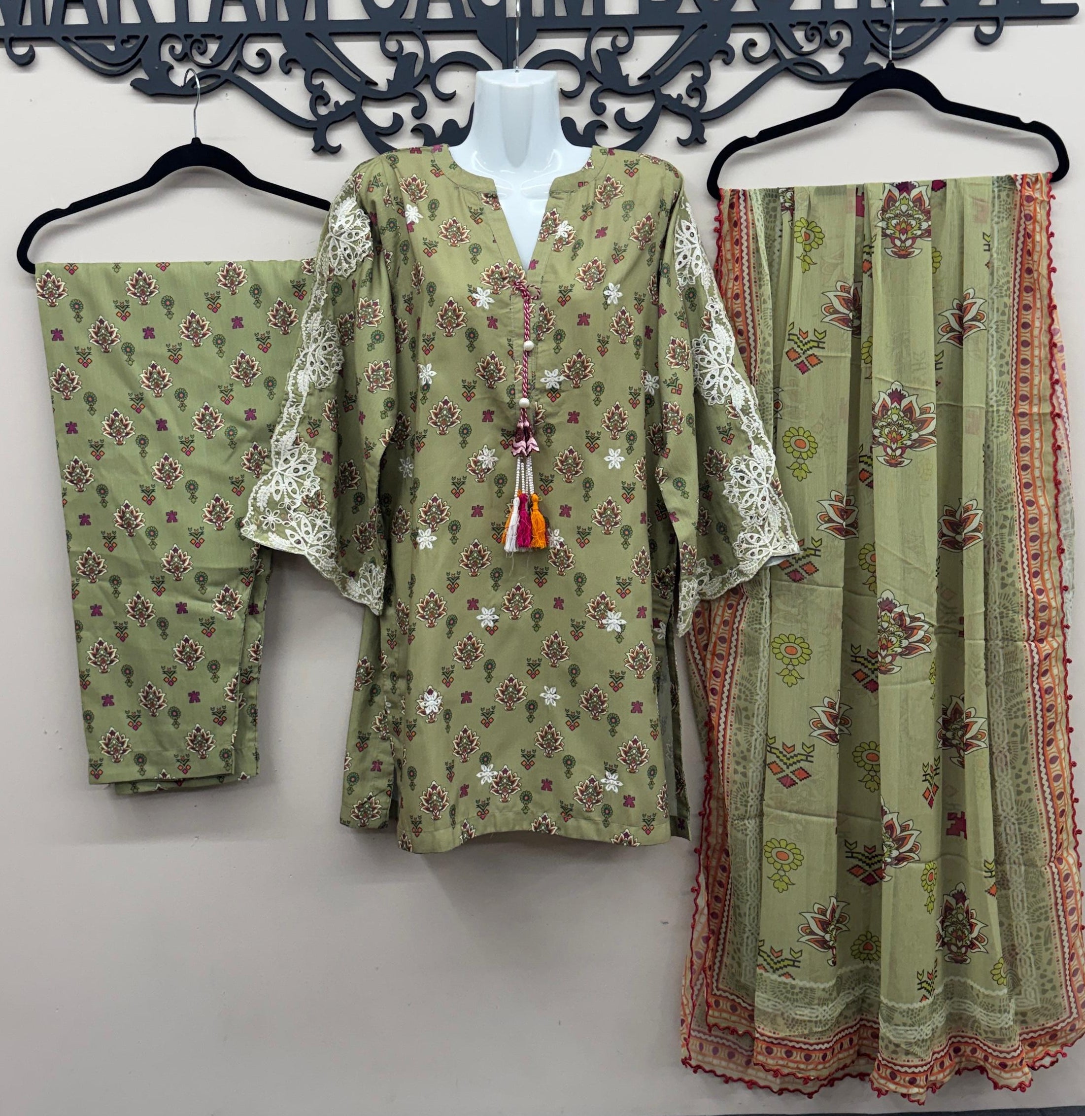 Olive green South Asian 3-piece suit for women available in Canada