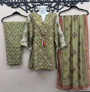 Olive green South Asian 3-piece suit for women available in Canada