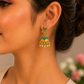 Orange and green traditional jhumki earrings for women