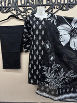 Original Tawakkal black printed lawn 3 piece suit for women with matching dupatta in canada