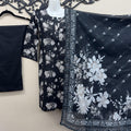 Original Tawakkal black lawn suit with printed shirt and dupatta