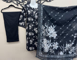 Original Tawakkal black lawn suit with printed shirt and dupatta