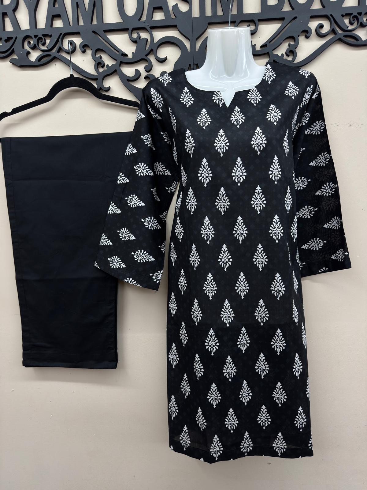 Original Tawakkal black printed lawn 3 piece suit for women with matching dupatta in canada