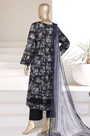 Pakistani black 3 piece lawn suit with chiffon dupatta in Canada
