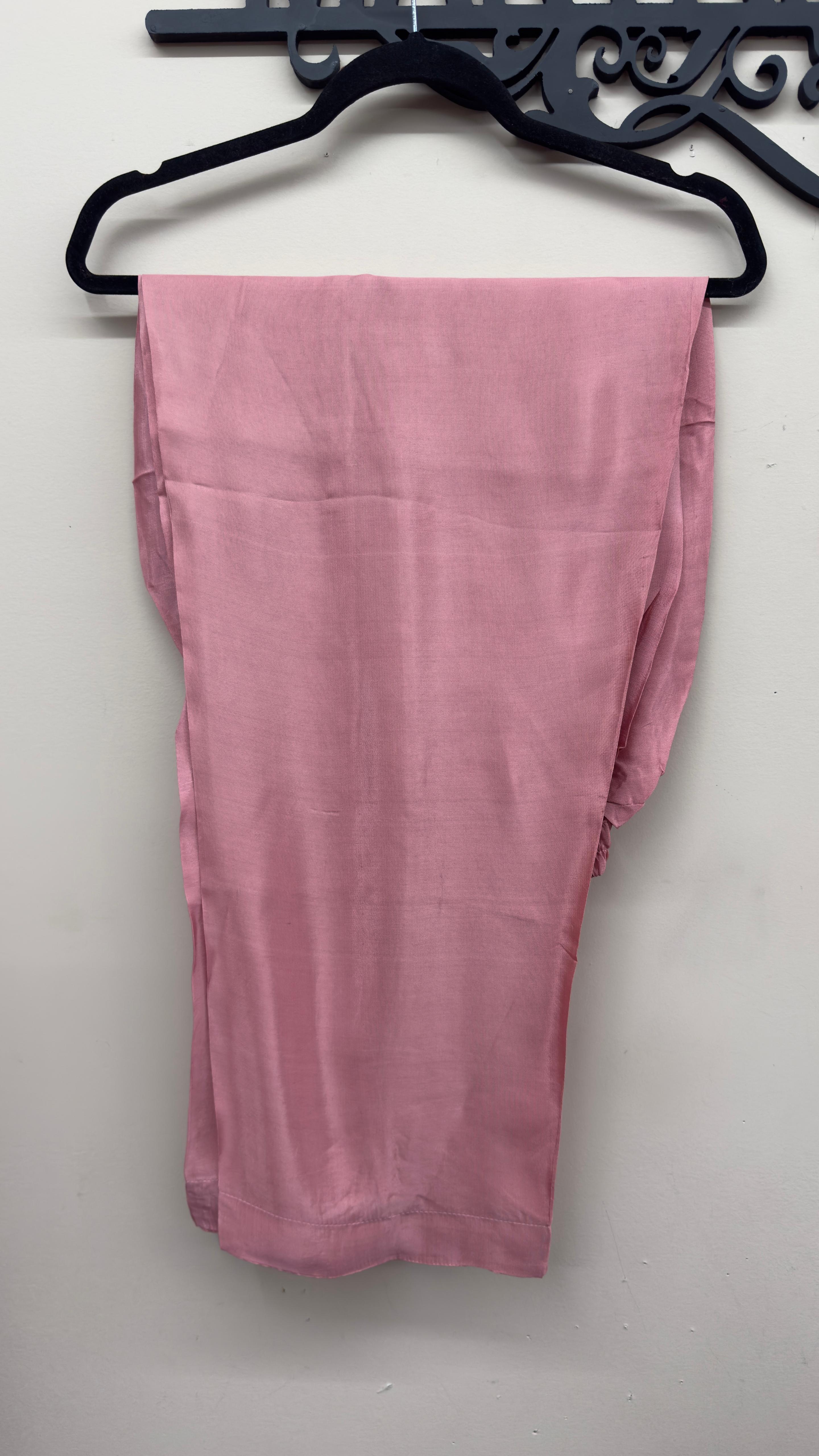 Pakistani embroidered kameez with pink silk trousers and dupatta