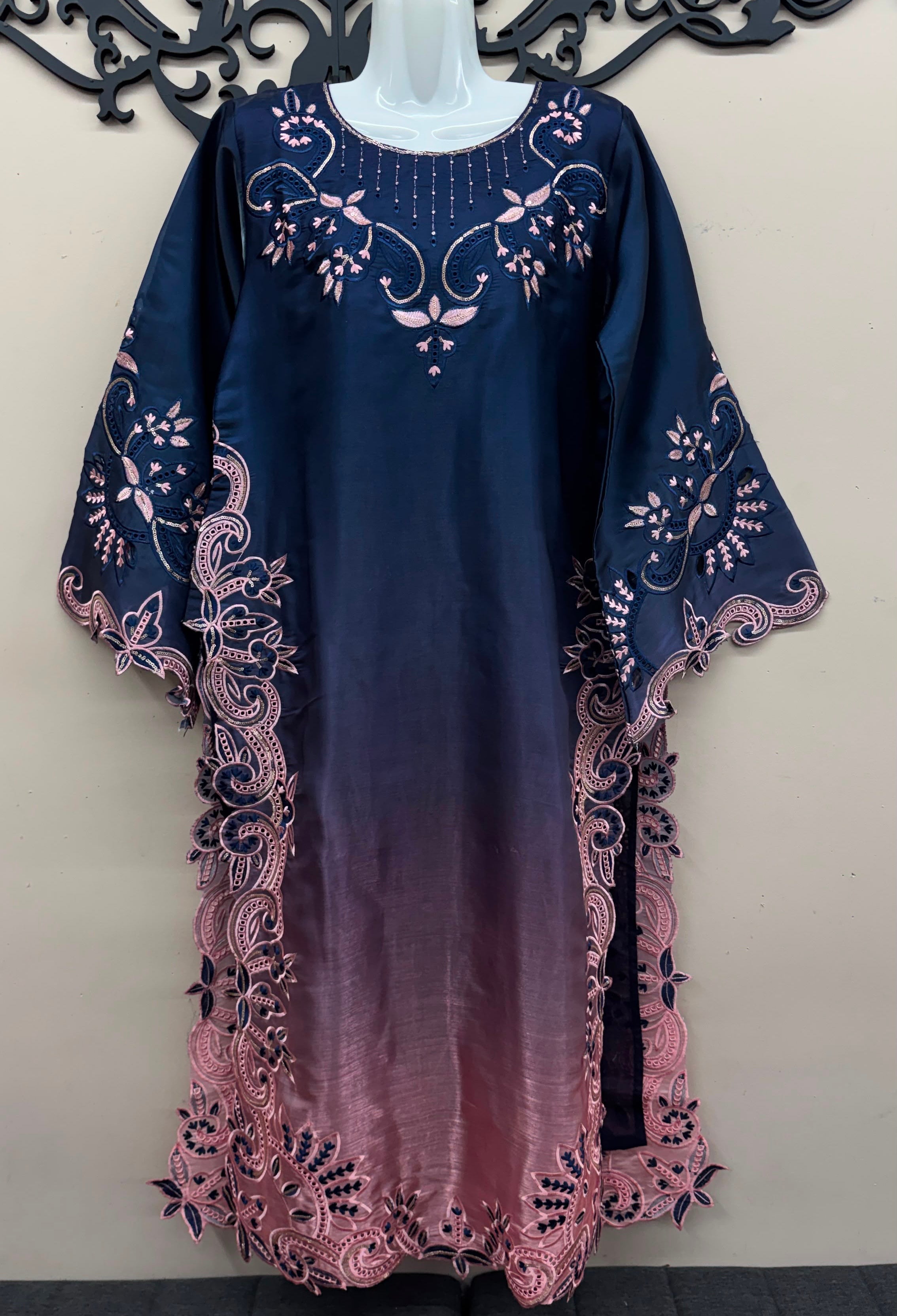 Pakistani formal 3 piece dress with embroidered sleeves