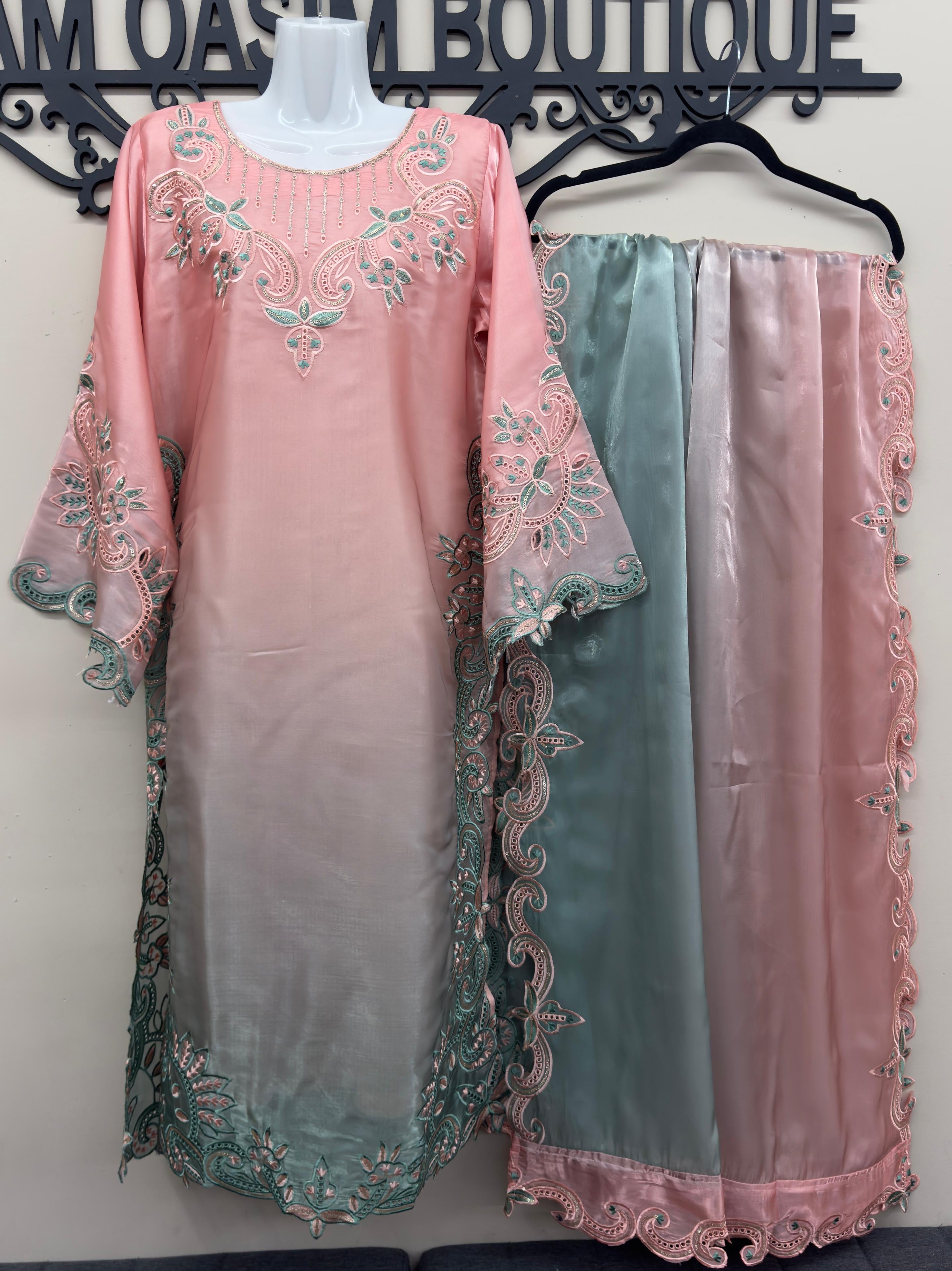 Pakistani formal wear with detailed cutwork embroidered sleeves and hem in canada