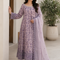 lilac chiffon embroidered maxi dress with chiffon dupatta and trousers