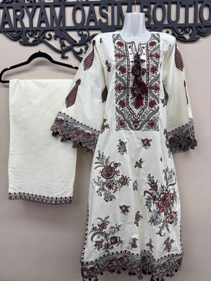 Embroidered Cotton 3 Piece Suit with Printed Chiffon Dupatta