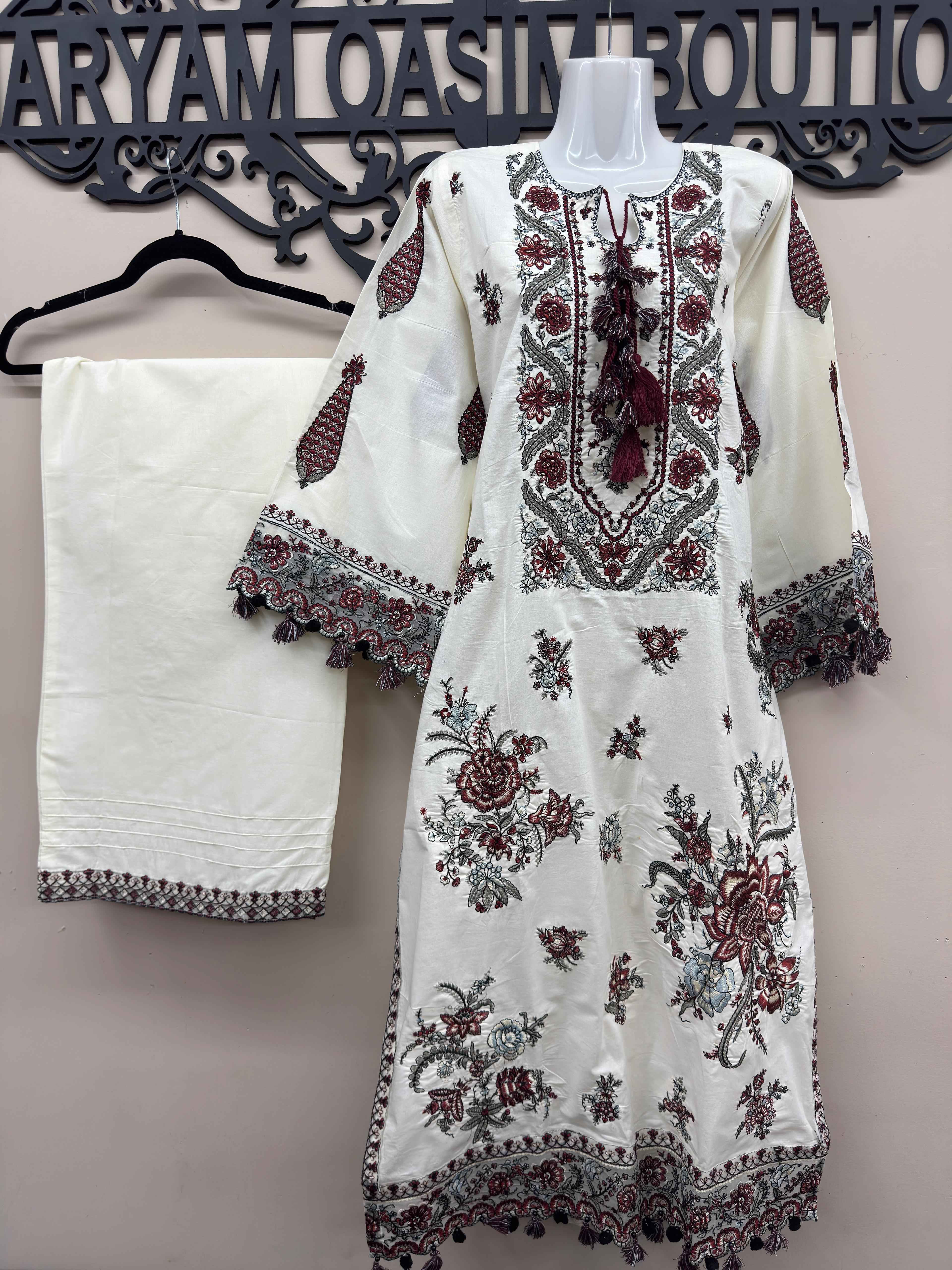 Embroidered Cotton 3 Piece Suit with Printed Chiffon Dupatta