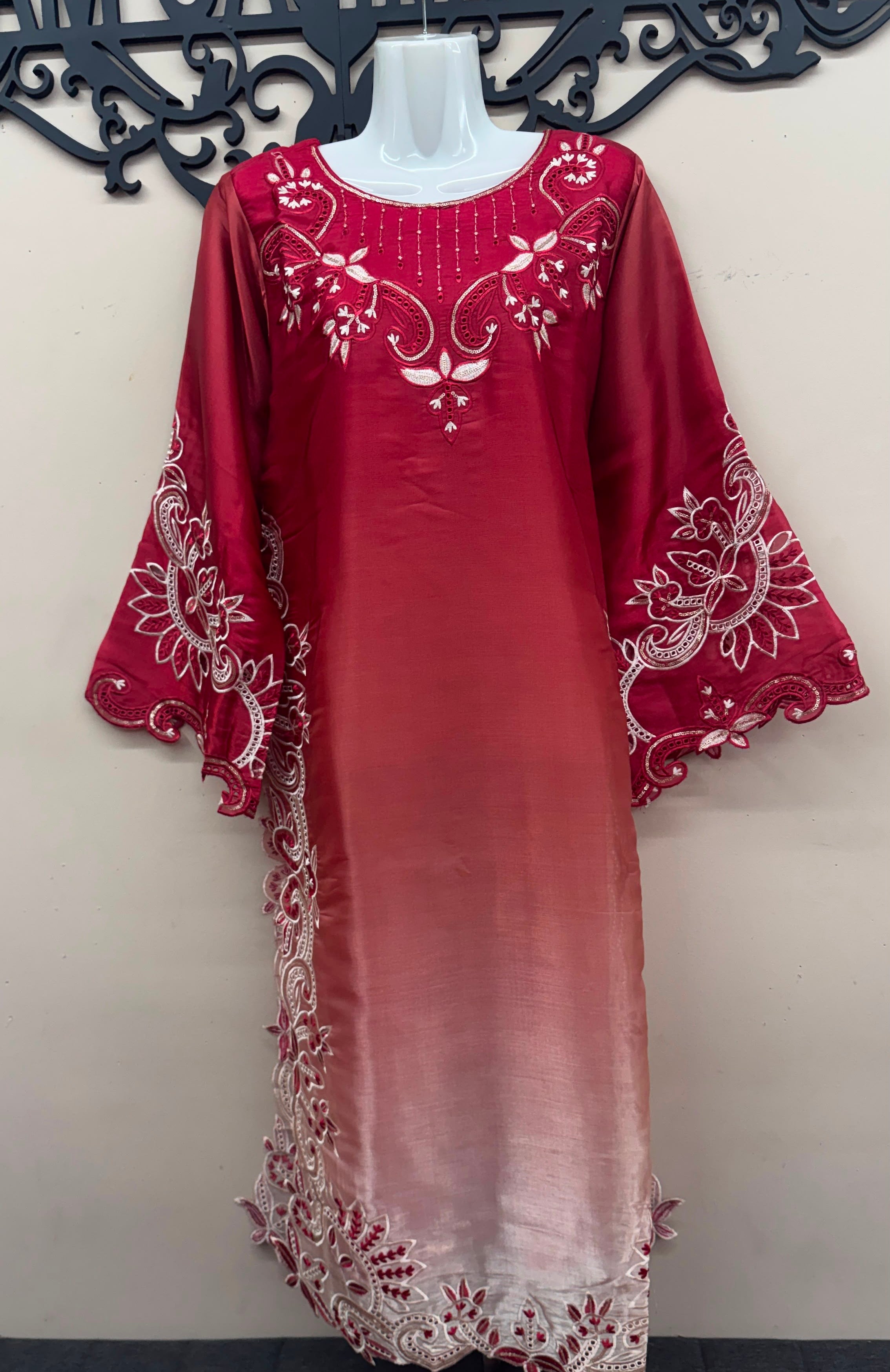 Pakistani wedding wear 3-piece suit with embroidered sheesha silk shirt