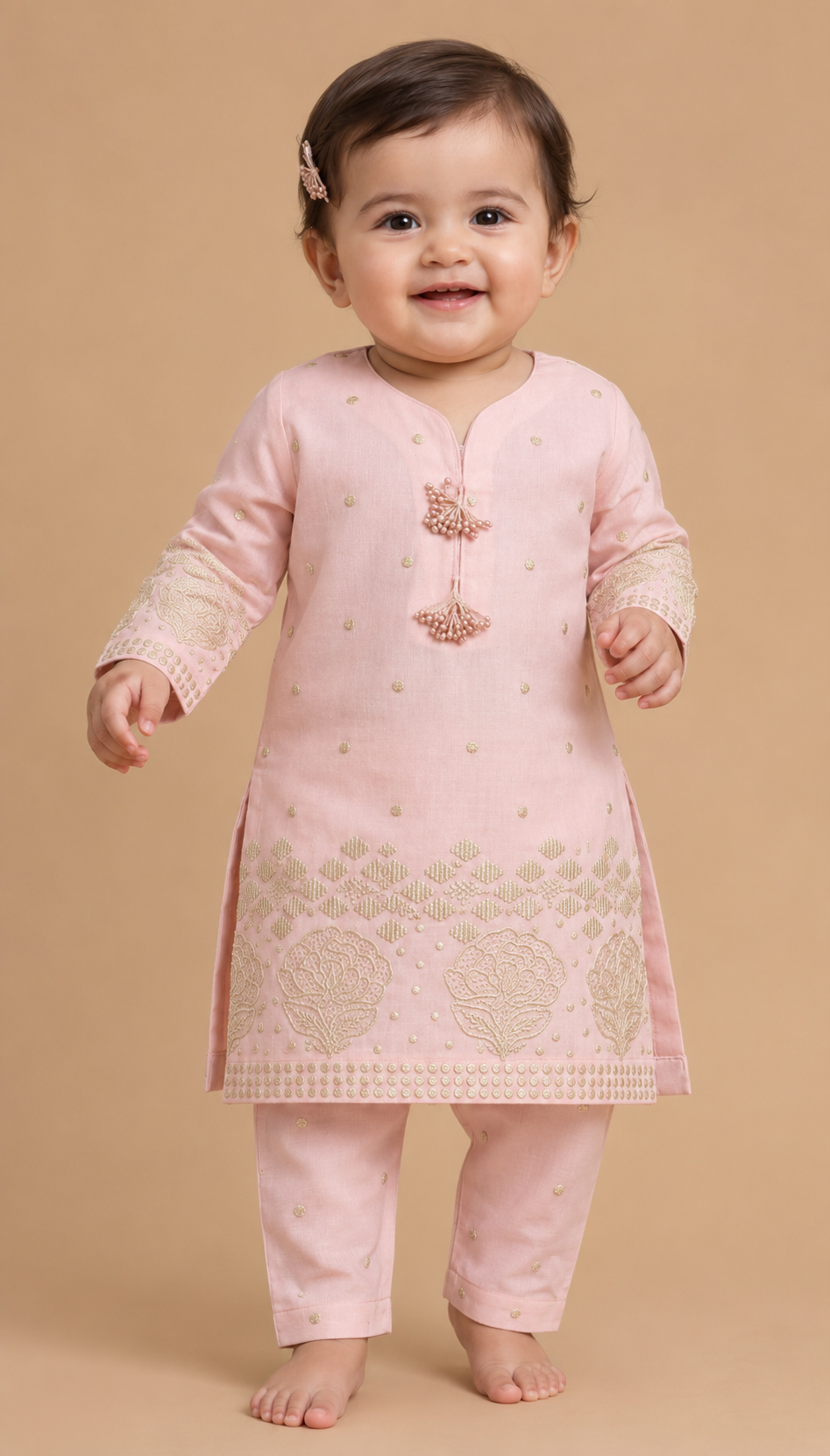 Baby Choice pink embroidered glitter lawn 2 piece suit for baby girls with matching trousers in Canada