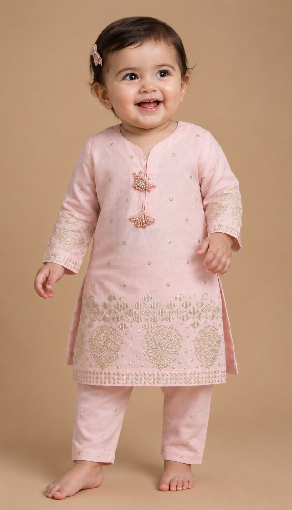 Baby Choice pink embroidered glitter lawn 2 piece suit for baby girls with matching trousers in Canada