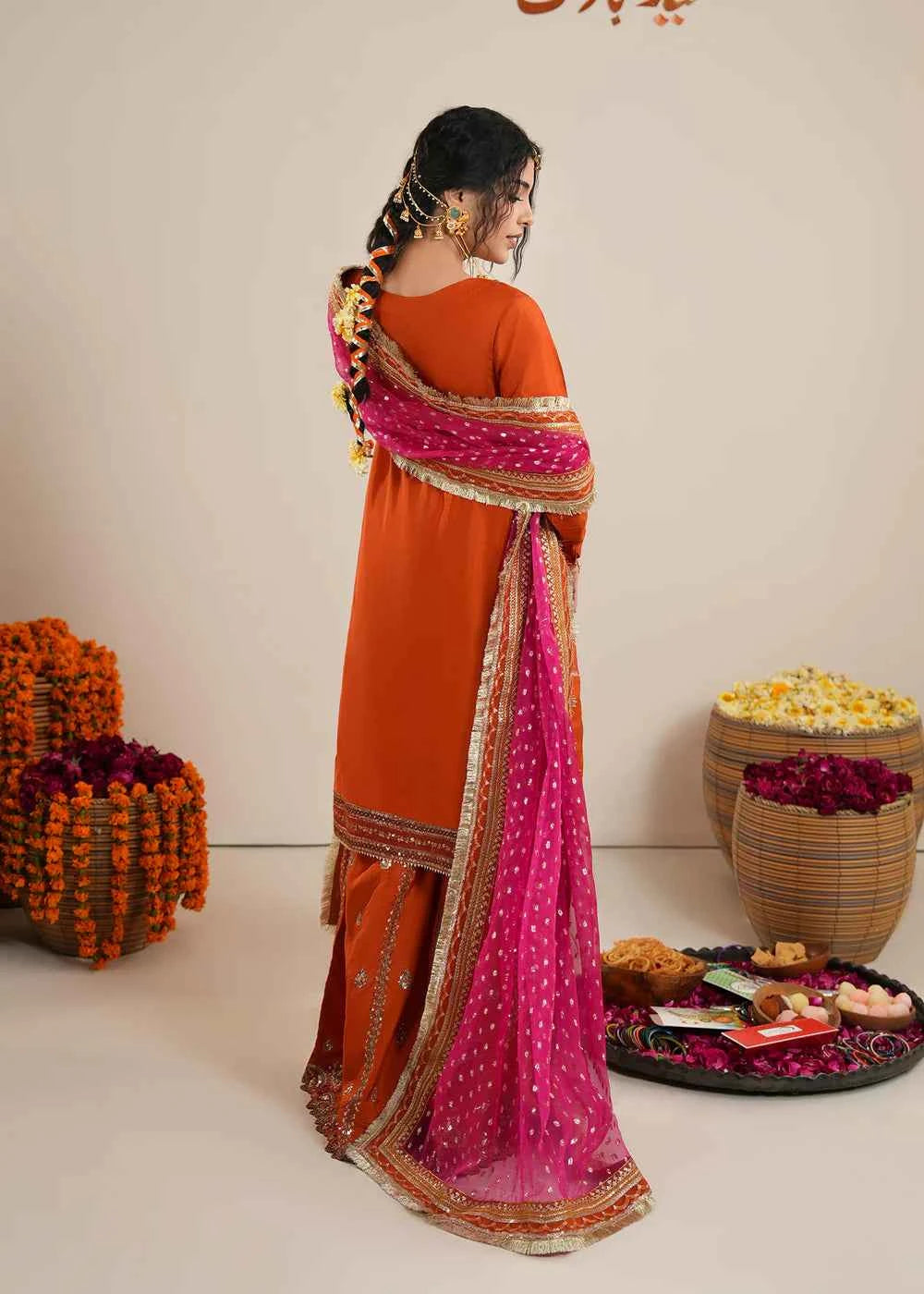 3 piece Rust Orange Raw Silk Sharara Suit – Zarqun Formal Wear Canada