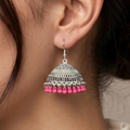 Pink & Silver Pearl Jhumka Earrings – Traditional Pakistani Jewelry