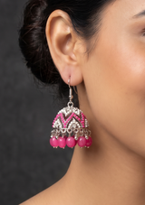 Pink & Silver Jhumka Earrings – Traditional Pakistani Jhumki Jewelry