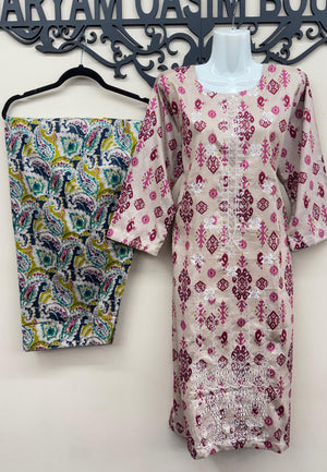Pink magenta chicken kari embroidered lawn 3 piece Pakistani suit with Farshi shalwar