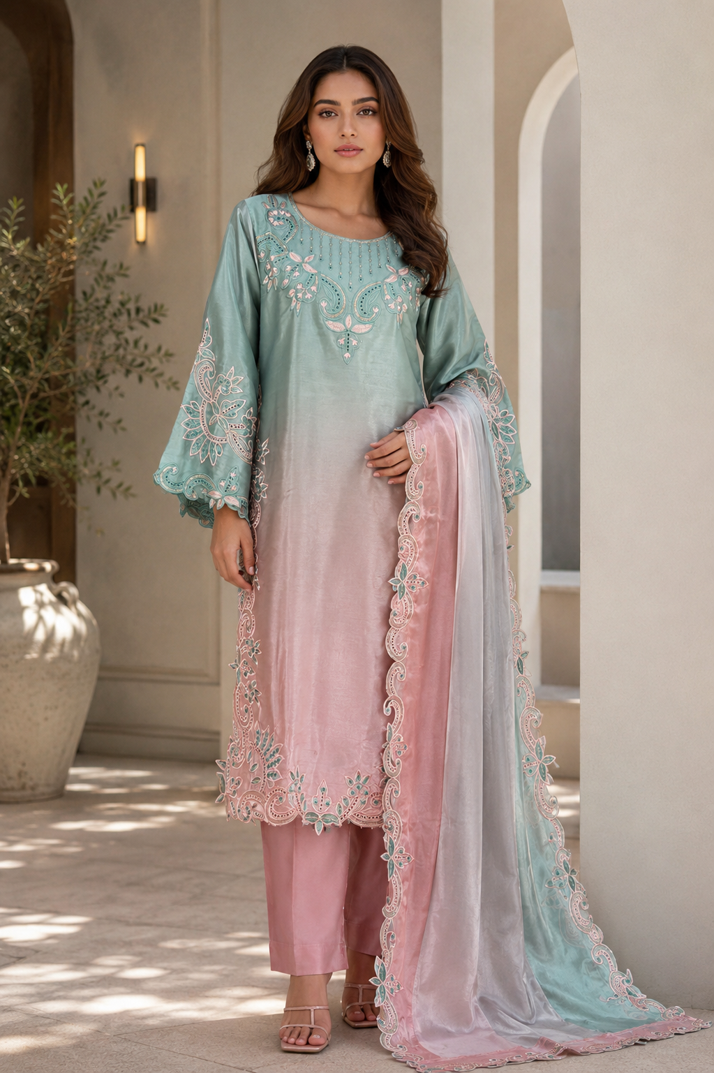 Pakistani 3 pcs ombre sheesha silk wear in canada
