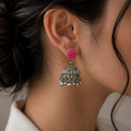 Pink Stone Silver Jhumka Earrings – Traditional Pakistani Jewelry