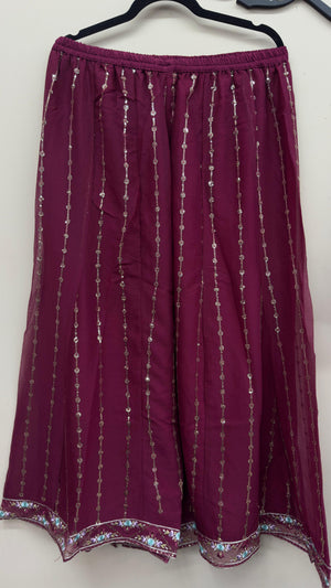 Plum chiffon embroidered shirt and matching trousers