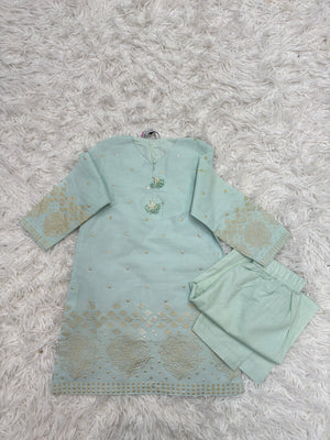 Premium sky blue embroidered lawn suit for baby girls by Baby Choice with matching trousers |  Maryam Qasim boutique in Canada