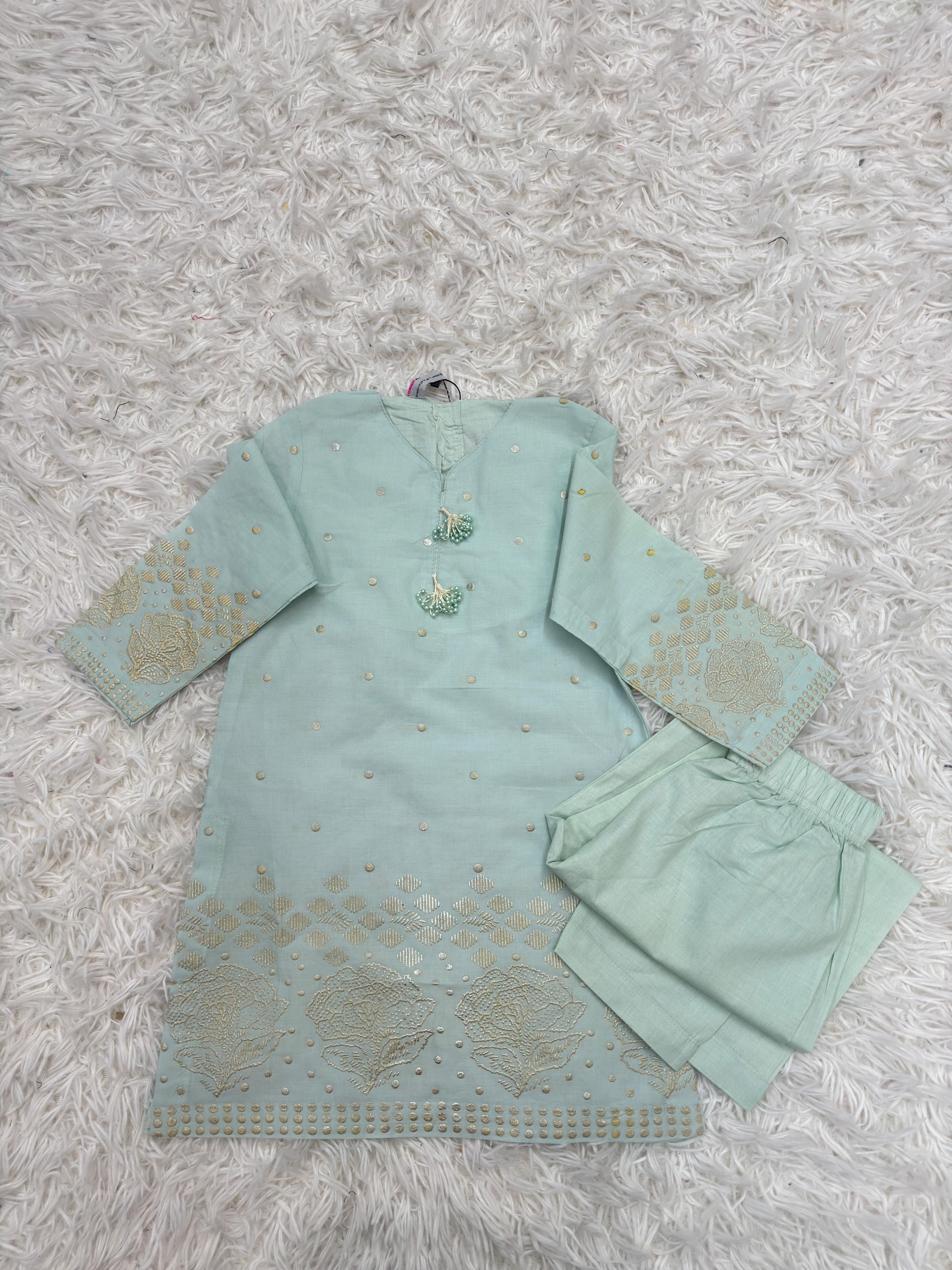 Premium sky blue embroidered lawn suit for baby girls by Baby Choice with matching trousers |  Maryam Qasim boutique in Canada