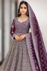 Purplish Luxury Embroidered Formal Gown Dress with Dupatta–Bridal & Event Wear