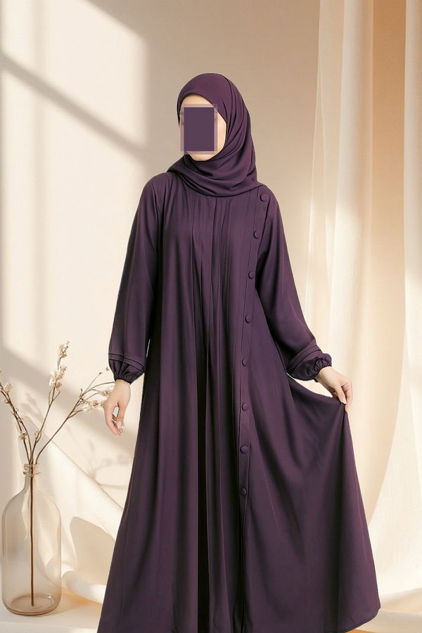 Elegant Pleated Abaya with Button Detail