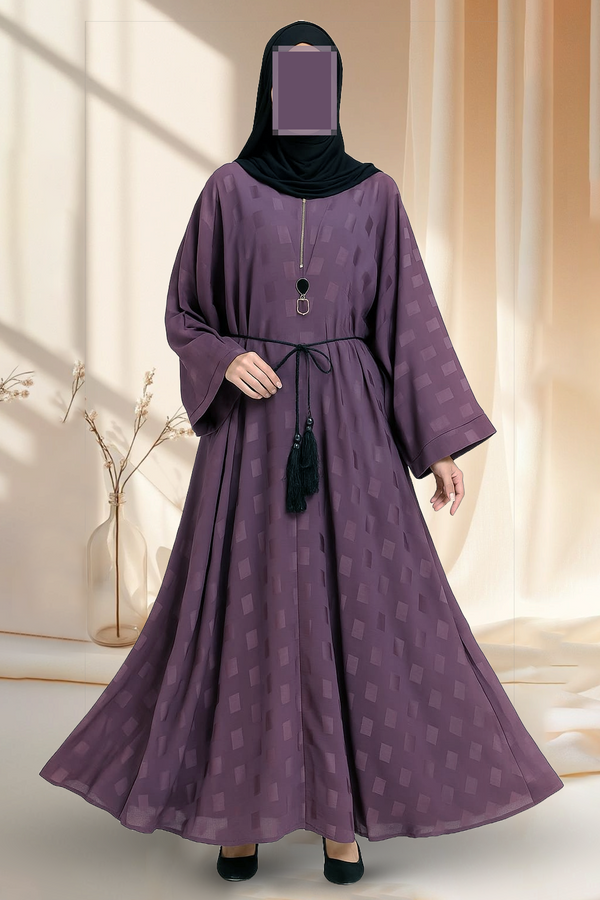 Elegant Plum One-Piece Self Print Abaya
