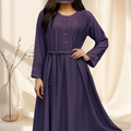 Purple Pleated Abaya with Decorative Gem Look & Waist Belt