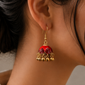 Red and Gold Petal-Dome Jhumka Earrings
