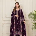 Purple Embroidered Velvet Kaftan 3 Piece Suit