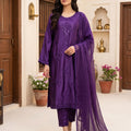 Royal Purple Embroidered Silk 3-Piece Pakistani Suit with Chiffon Dupatta