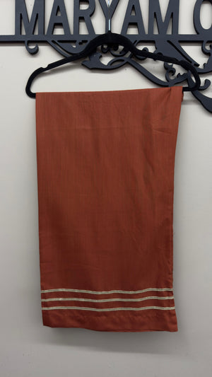 Terracotta wide chiffon trousers with gota lace detailing