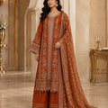 Rust terracotta embroidered Pakistani 3-piece suit in Canada.
