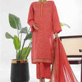 3-Piece Original Bin Saeed Red Printed Lawn Stitched Suit with Lawn Dupatta & Printed Trouser