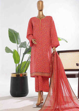 3-Piece Original Bin Saeed Red Printed Lawn Stitched Suit with Lawn Dupatta & Printed Trouser