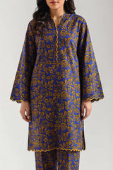 SAYA Blue Printed Embroidered Lawn 2-Piece Stitched Suit