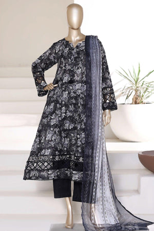 Sada Bahar black embroidered lawn 3 piece peplum suit with printed chiffon dupatta in Canada