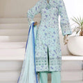 Sada Bahar mint green embroidered lawn 3 piece peplum suit with printed chiffon dupatta