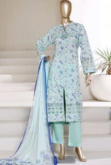 Sada Bahar mint green embroidered lawn 3 piece peplum suit with printed chiffon dupatta
