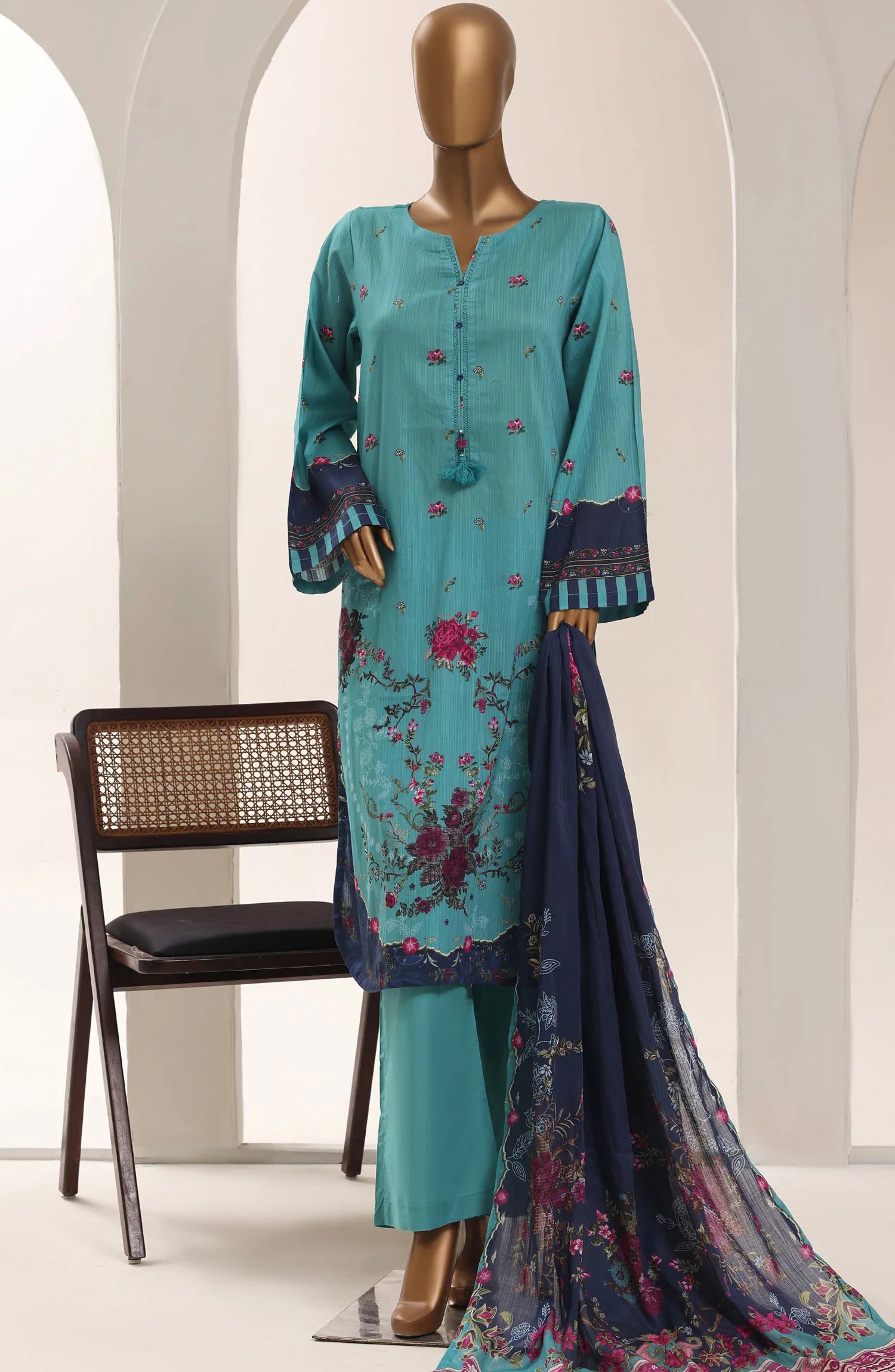 Sadabahar Blue Printed Lawn Stitched 3 Piece Suit – Summer Collection