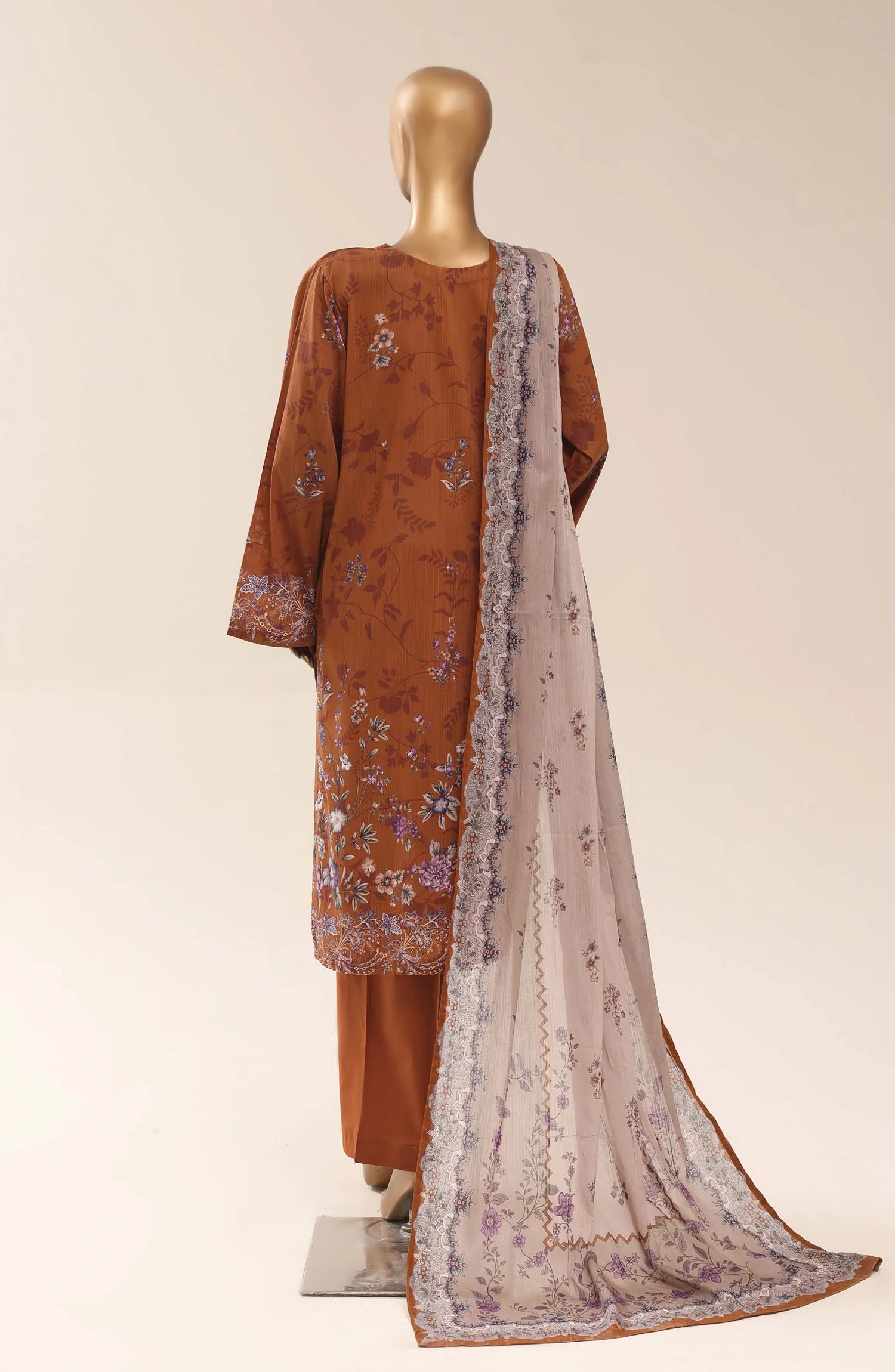 Sadabahar Brown Printed Lawn Stitched 3 Piece Suit – Summer Collection